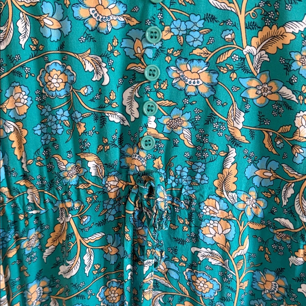 Teal and Gold Patterned Midi Dress by Tiana B. - Picture 8 of 12